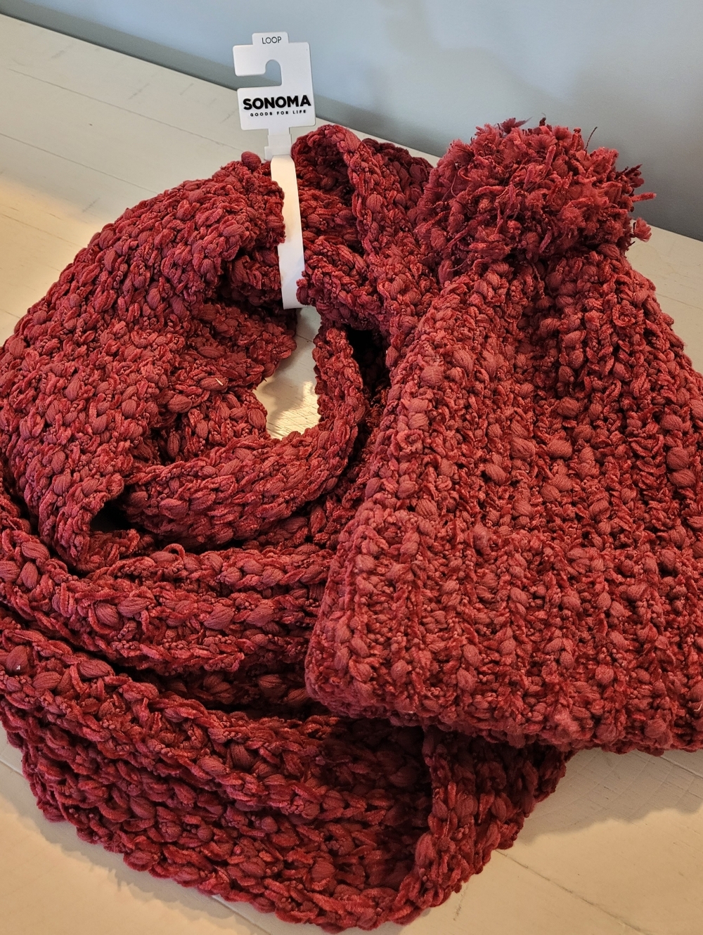 SONOMA Chunky Knit Infinity Scarf & Hat in Deep Burgandy-Maroon Mix NWT!